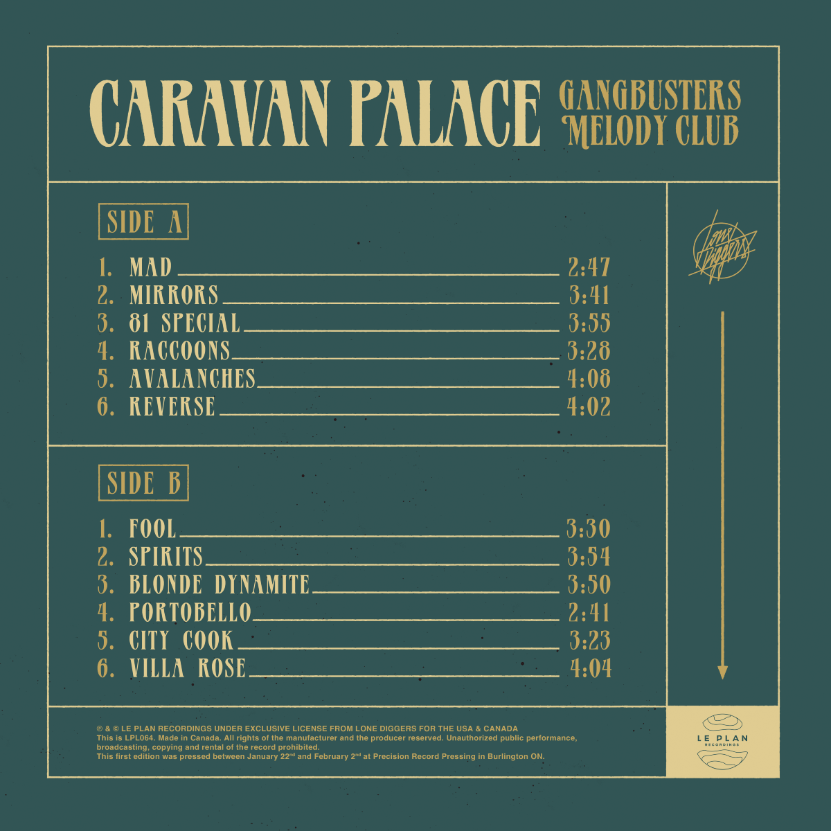 Gangbusters Melody Club - First Pressing 180 grams Vinyl LP Translucent Tan Edition